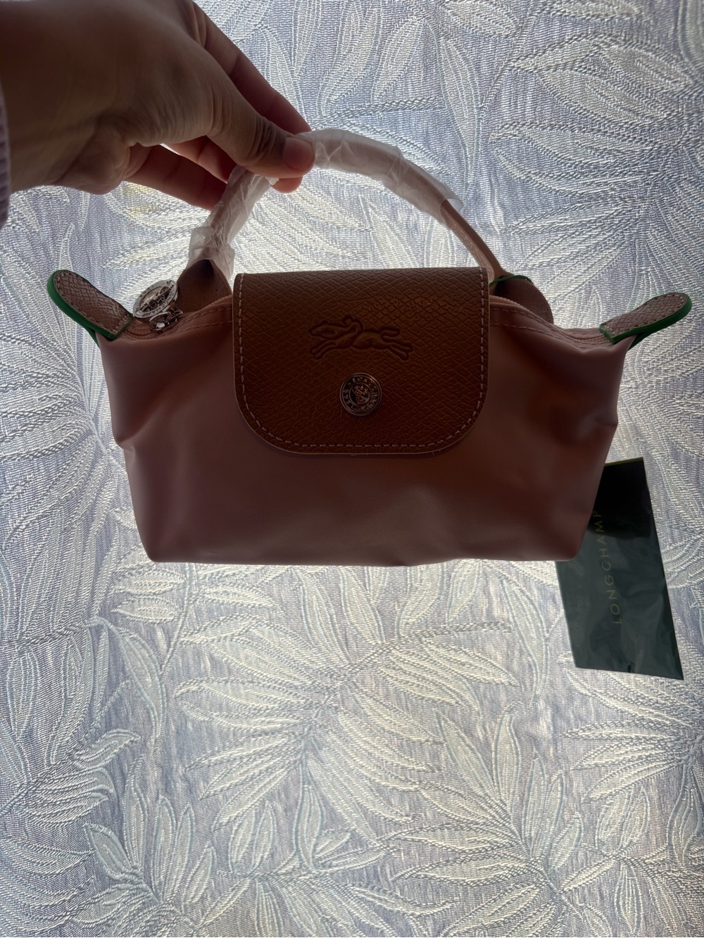Blush Pink Mini Le Pliage Top-Handle with Tan Flap - Picture 5 of 8